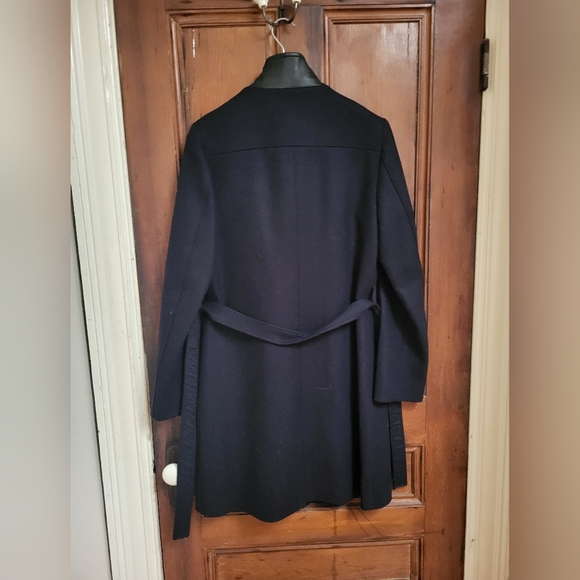 Maison Scotch Soda Blue Navy Wool 3/4 Coat with Leather Collar Size M NWOT - Picture 8 of 8